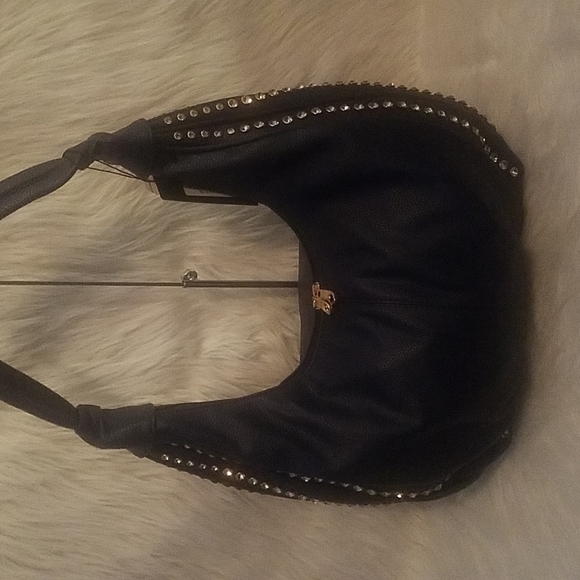 NAVY RHINESTONE ACCENTED HOBO HANDBAG - Picture 2 of 9